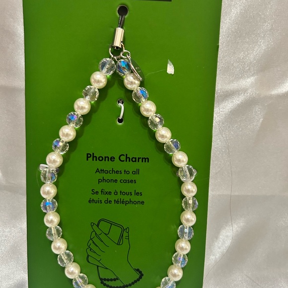 Kate Spade Sleek Phone Charm with White Pearl and Crystal Accents - Picture 2 of 3